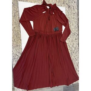 Eloquii Rust Colored Draped Bodice Midi Dress Pleated Skirt Peekaboo sz 18 NWT